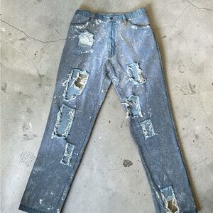 Ashish Distressed sequined Light Blue Paint-Splatter Straight-Leg Jeans